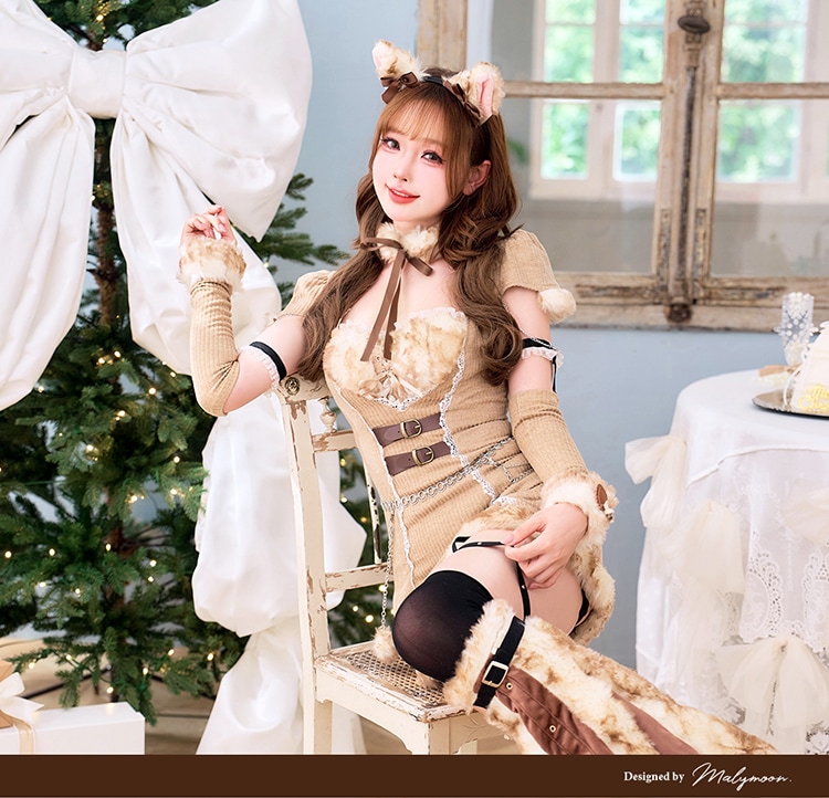 【予約-12月上旬頃より順次発送予定】キャラメルニットバンビサンタ《クリスマスコスプレ13点セット》【Malymoon/マリームーン】【CS25049】