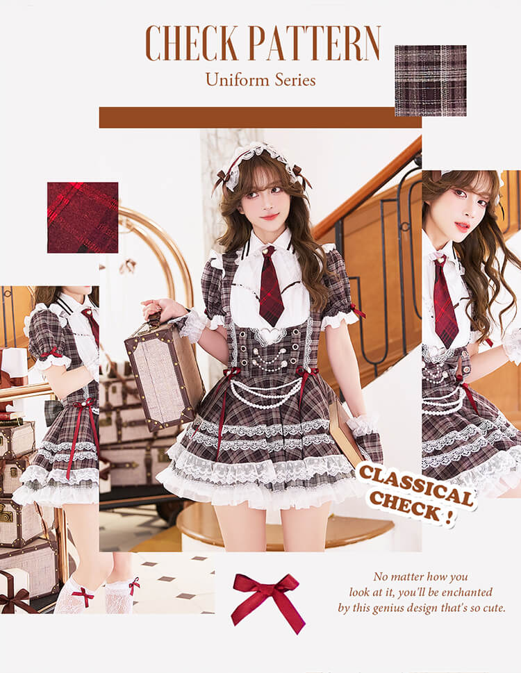 【予約-5月中旬頃より順次発送予定】クリムゾンタイチェックコスチューム《オリジナルコスプレ8点セット》【Malymoon/マリームーン】【CS26023】
