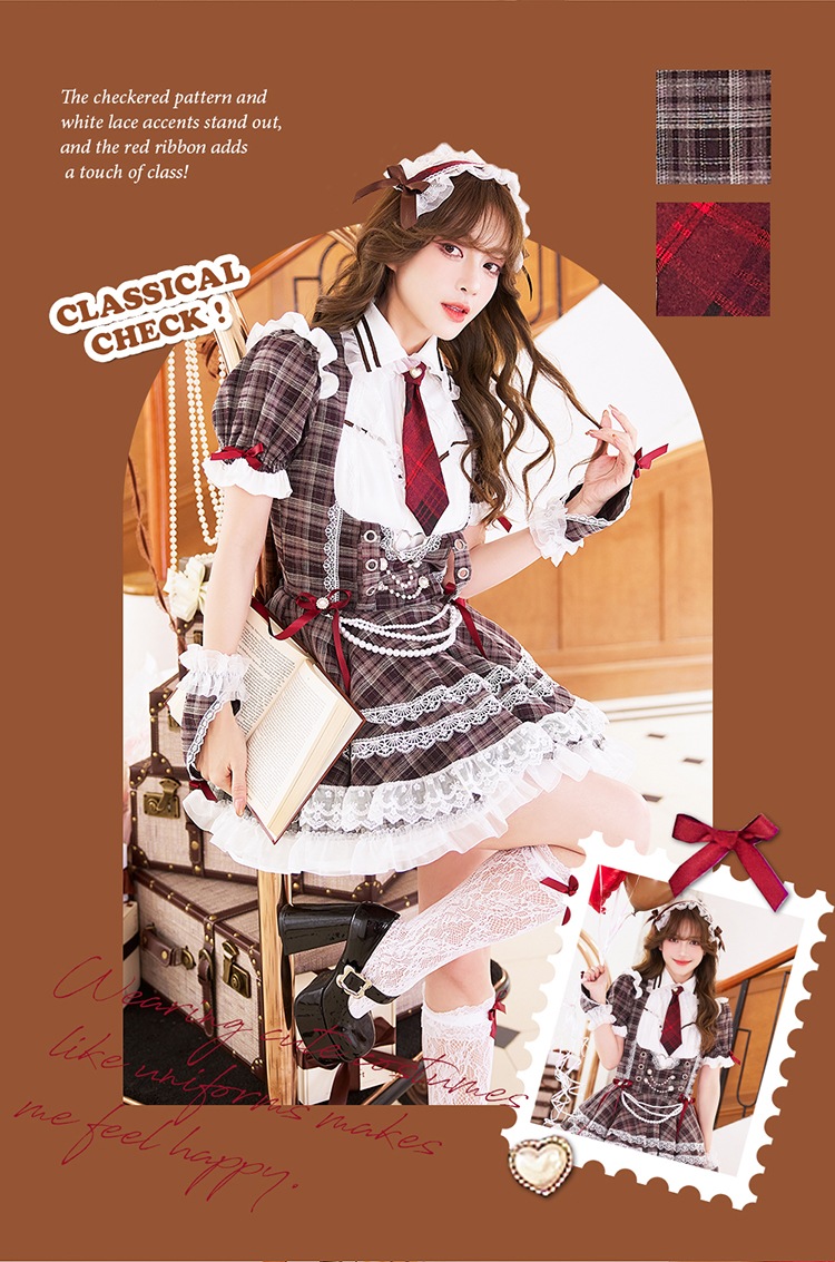【予約-5月中旬頃より順次発送予定】クリムゾンタイチェックコスチューム《オリジナルコスプレ8点セット》【Malymoon/マリームーン】【CS26023】