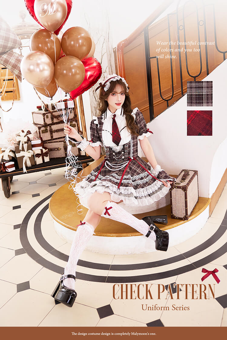 【予約-5月中旬頃より順次発送予定】クリムゾンタイチェックコスチューム《オリジナルコスプレ8点セット》【Malymoon/マリームーン】【CS26023】