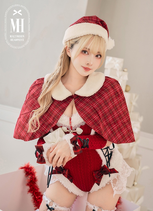【1~3営業日で発送】チェック柄ボレロサンタクロース サンタ帽+ケープセット《クリスマスコスプレ小物》【Malymoon/マリームーン】【2922-htcp】