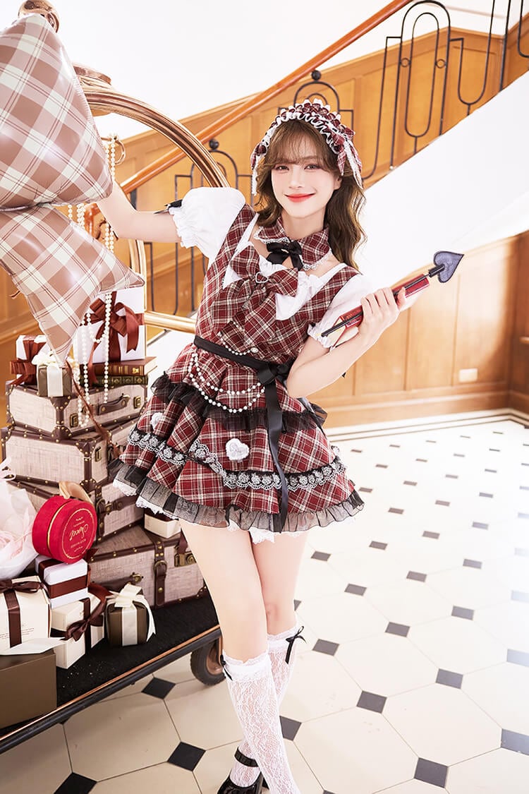 【予約-5月中旬頃より順次発送予定】ドーリーチェックピナフォアコスチューム《オリジナルコスプレ12点セット》【Malymoon/マリームーン】【CS26024】