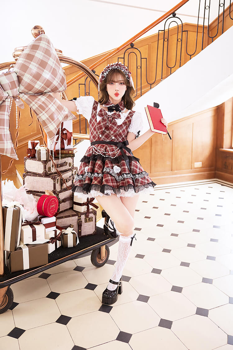 【予約-5月中旬頃より順次発送予定】ドーリーチェックピナフォアコスチューム《オリジナルコスプレ12点セット》【Malymoon/マリームーン】【CS26024】