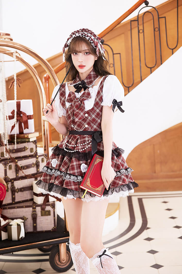 【予約-5月中旬頃より順次発送予定】ドーリーチェックピナフォアコスチューム《オリジナルコスプレ12点セット》【Malymoon/マリームーン】【CS26024】