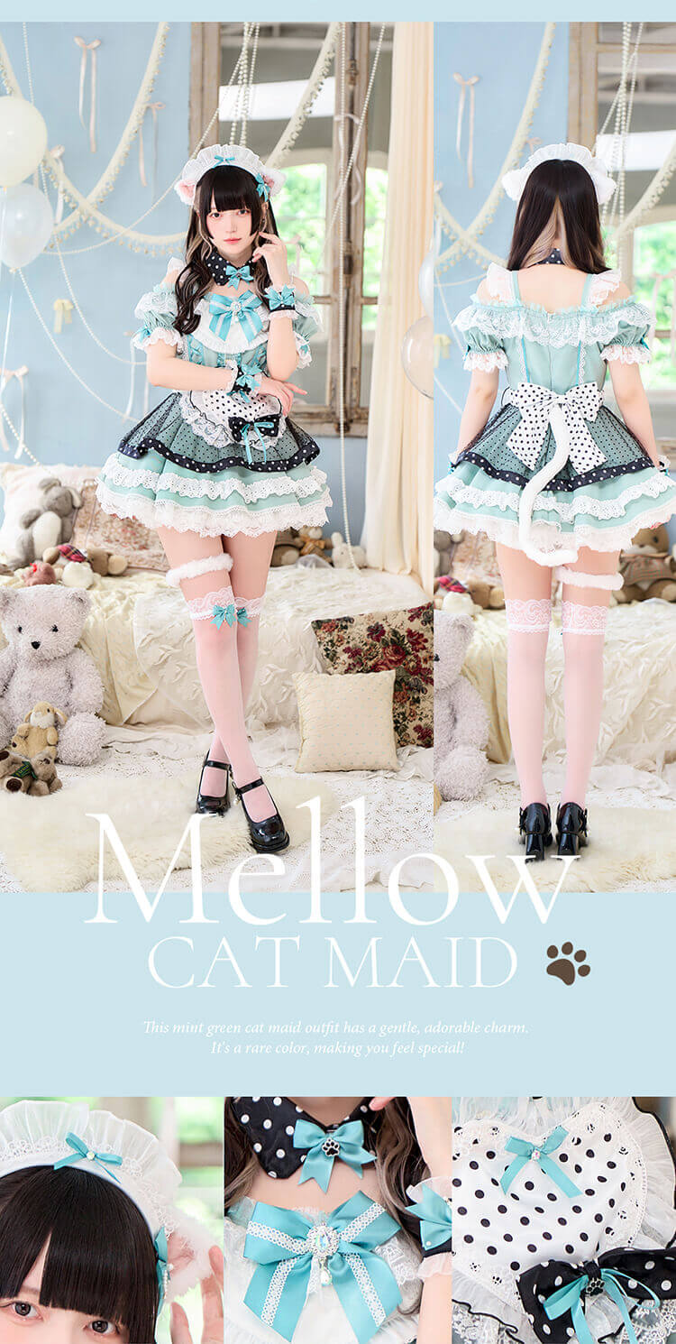 【予約-10月20日頃より順次発送予定】【沖縄コレクション着用】ドットフルールキャットメイド《ハロウィンコスプレ15点セット》【Malymoon/マリームーン】【CS26131】