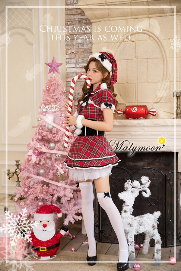 【即日発送】チェック柄サンタクロース《クリスマスコスプレ7点セット》【Malymoon/マリームーン】【m9721】