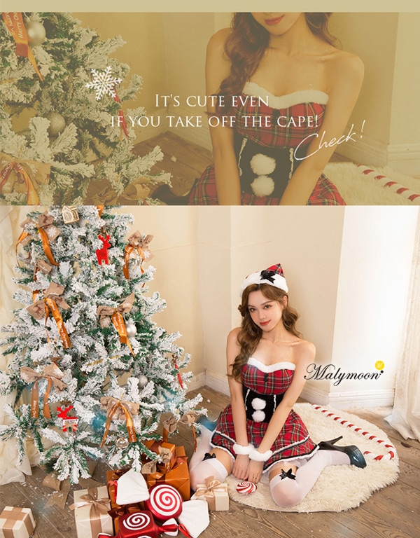 【即日発送】チェック柄サンタクロース《クリスマスコスプレ7点セット》【Malymoon/マリームーン】【m9721】