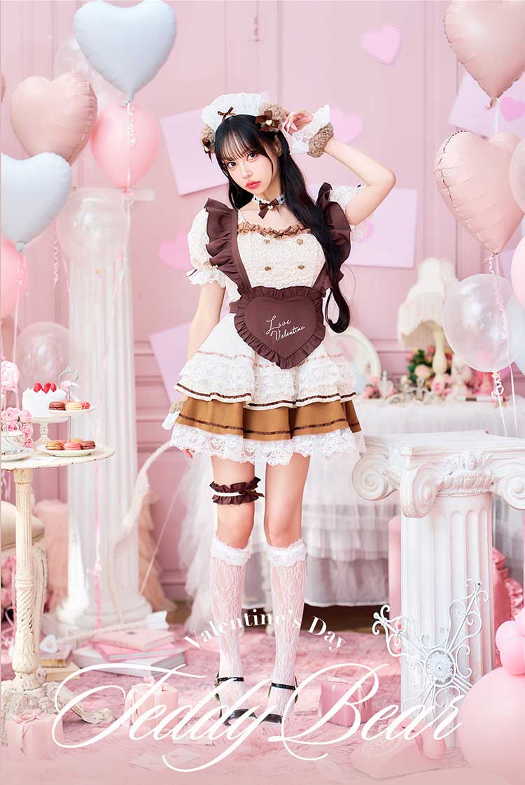 【即日発送】【中村里砂着用】ラテフロマージュベアメイド《バレンタインコスプレ10点セット》【Malymoon/マリームーン】【CS25159】