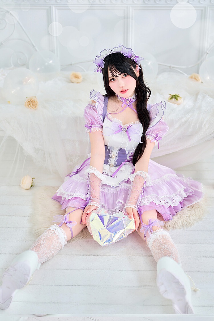 【ピンク/ライトブルーは予約】【Mumei着用】-魔法少女-トゥインクルシフォンキャンディメイド《ハロウィンコスプレ11点セット》【Malymoon/マリームーン】【CS25109】