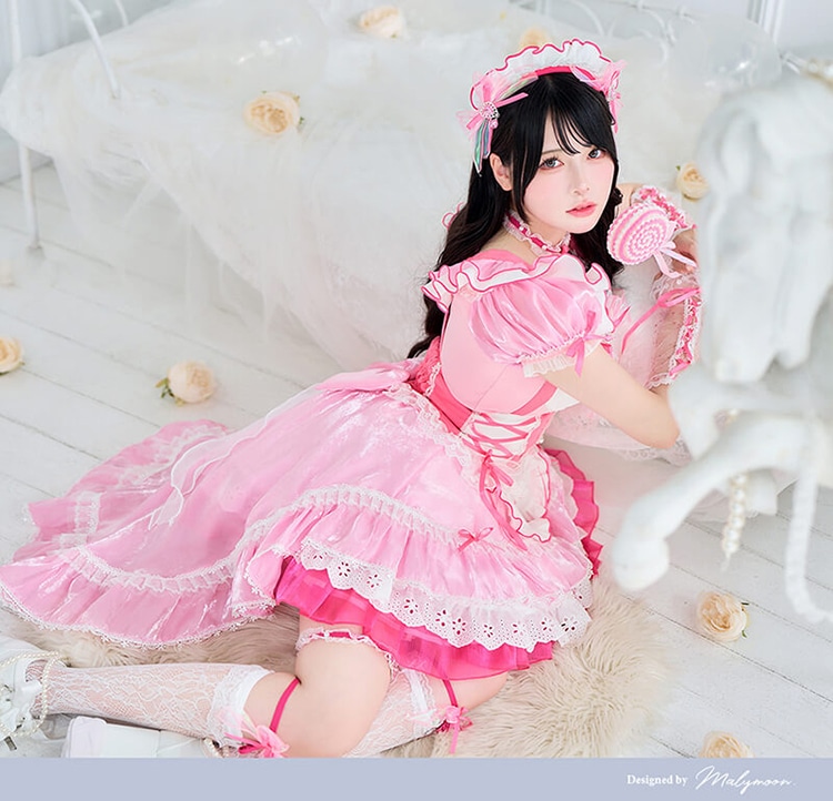 【ピンク/ライトブルーは予約】【Mumei着用】-魔法少女-トゥインクルシフォンキャンディメイド《ハロウィンコスプレ11点セット》【Malymoon/マリームーン】【CS25109】