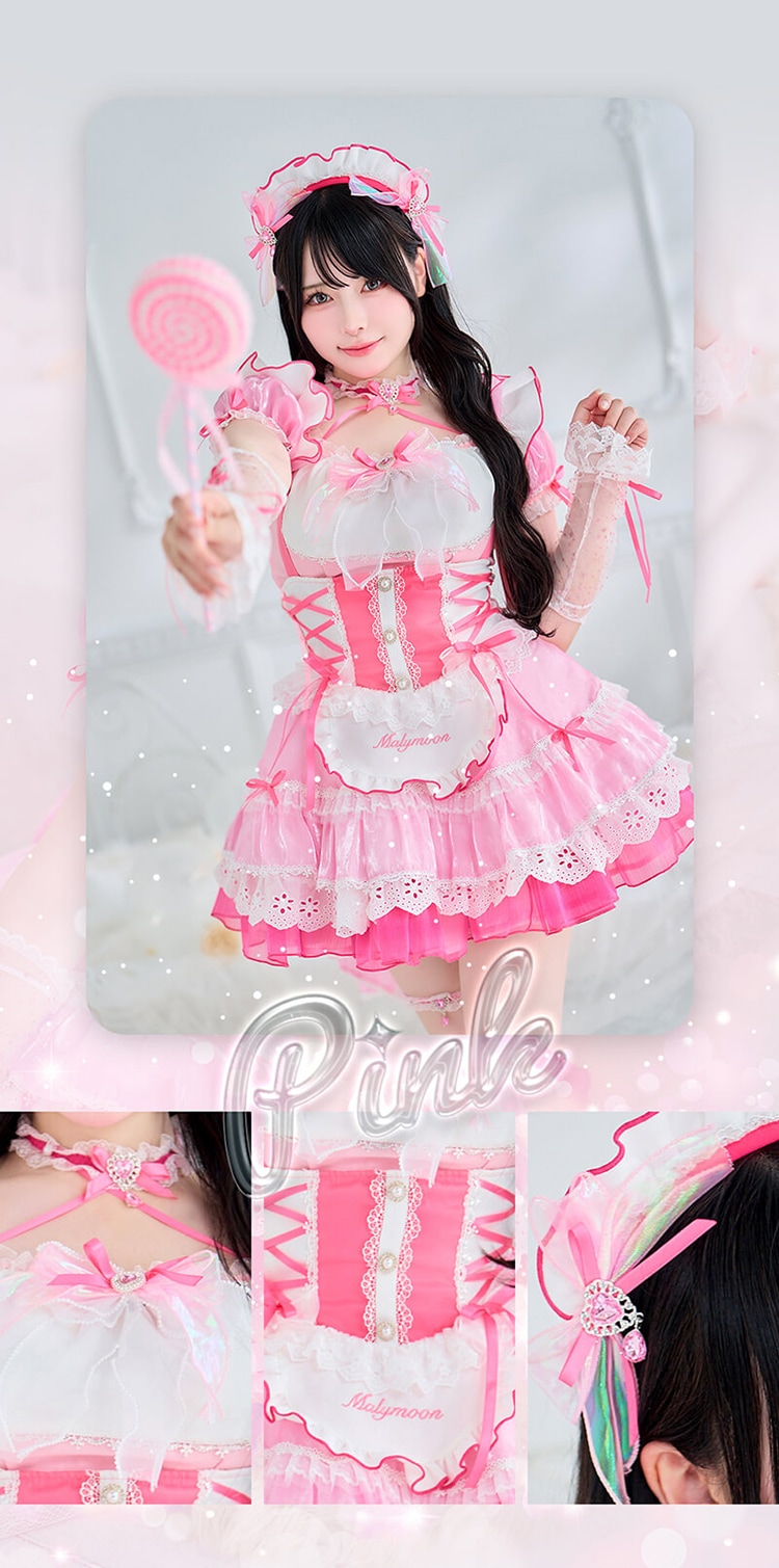 【ピンク/ライトブルーは予約】【Mumei着用】-魔法少女-トゥインクルシフォンキャンディメイド《ハロウィンコスプレ11点セット》【Malymoon/マリームーン】【CS25109】