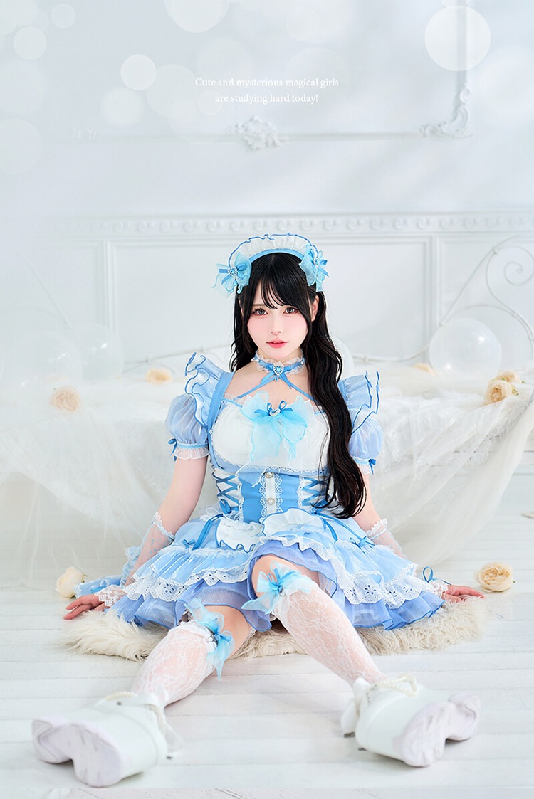 【ピンク/ライトブルーは予約】【Mumei着用】-魔法少女-トゥインクルシフォンキャンディメイド《ハロウィンコスプレ11点セット》【Malymoon/マリームーン】【CS25109】