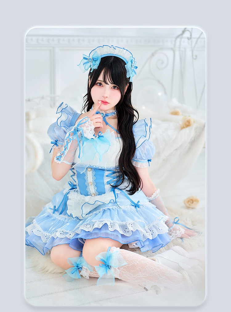 【ピンク/ライトブルーは予約】【Mumei着用】-魔法少女-トゥインクルシフォンキャンディメイド《ハロウィンコスプレ11点セット》【Malymoon/マリームーン】【CS25109】