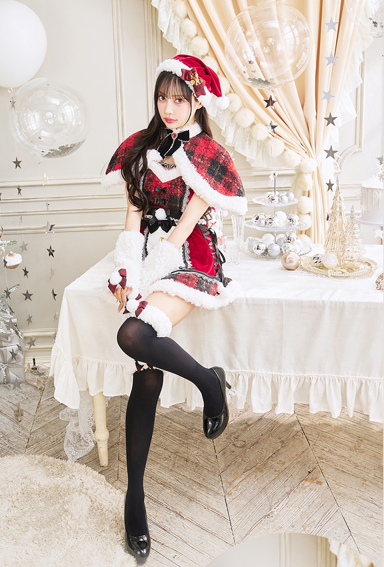 【即日発送】【中村里砂&藤咲凪着用】ノエルドチェックケープサンタ《クリスマスコスプレ9点セット》【Malymoon/マリームーン】【CS25080】