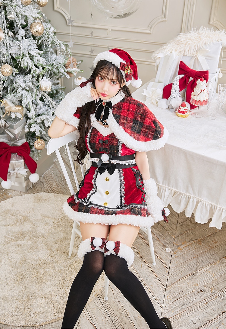 【即日発送】【中村里砂&藤咲凪着用】ノエルドチェックケープサンタ《クリスマスコスプレ9点セット》【Malymoon/マリームーン】【CS25080】