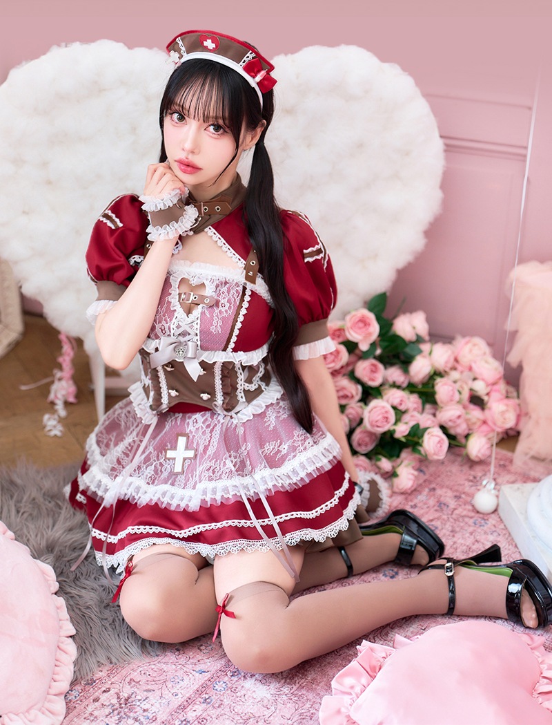 【即日発送】【中村里砂着用】ラブキュアショコラベリーナース《バレンタインコスプレ7点セット》【Malymoon/マリームーン】【CS25171】