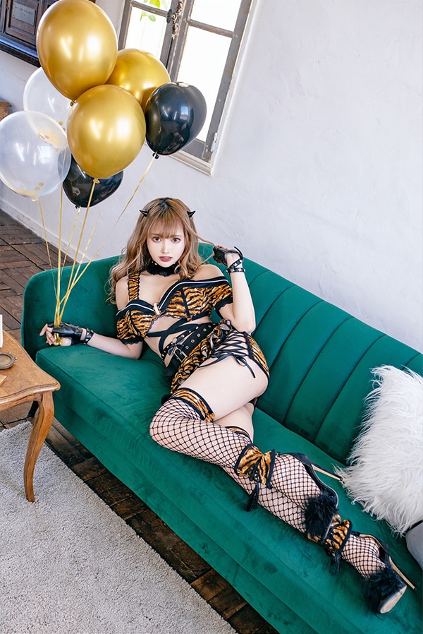 【即日発送】2カラータイト鬼コスチューム《ハロウィンコスプレ9点セット》【Malymoon/マリームーン】【9658】