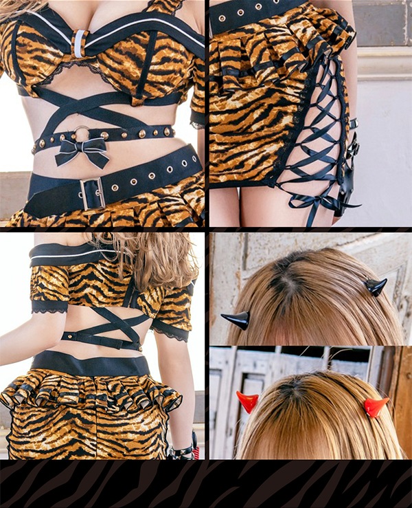 【即日発送】2カラータイト鬼コスチューム《ハロウィンコスプレ9点セット》【Malymoon/マリームーン】【9658】