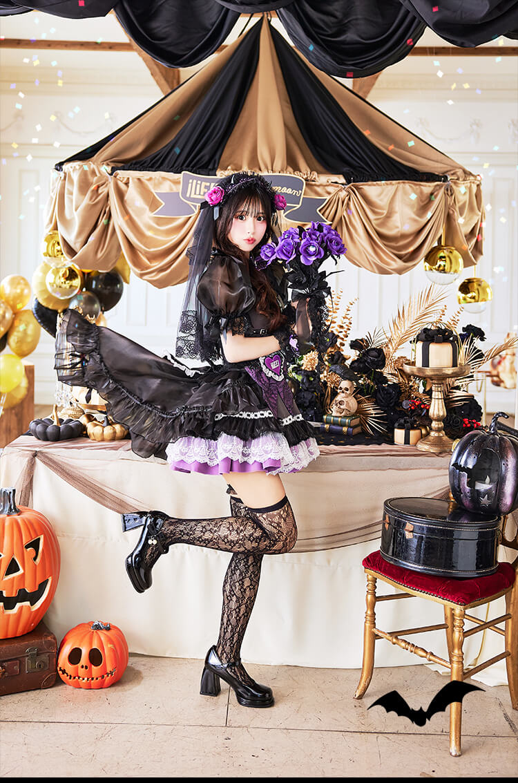 【即日発送】【iLiFE!×Malymoonスペシャルコラボ】アンデッドプリンセスレースブライズ《ハロウィンコスプレ12点セット》【Malymoon/マリームーン】【CS25043】