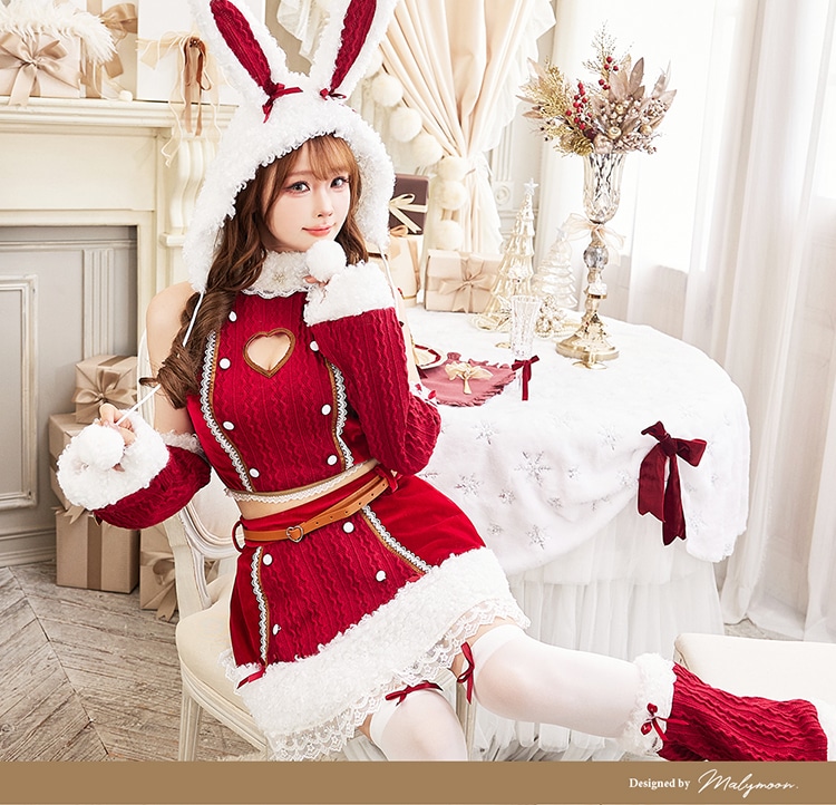 【予約-11月中旬頃より順次発送予定】ラブスペルニットバニーサンタ《クリスマスコスプレ7点セット》【Malymoon/マリームーン】【CS25084】