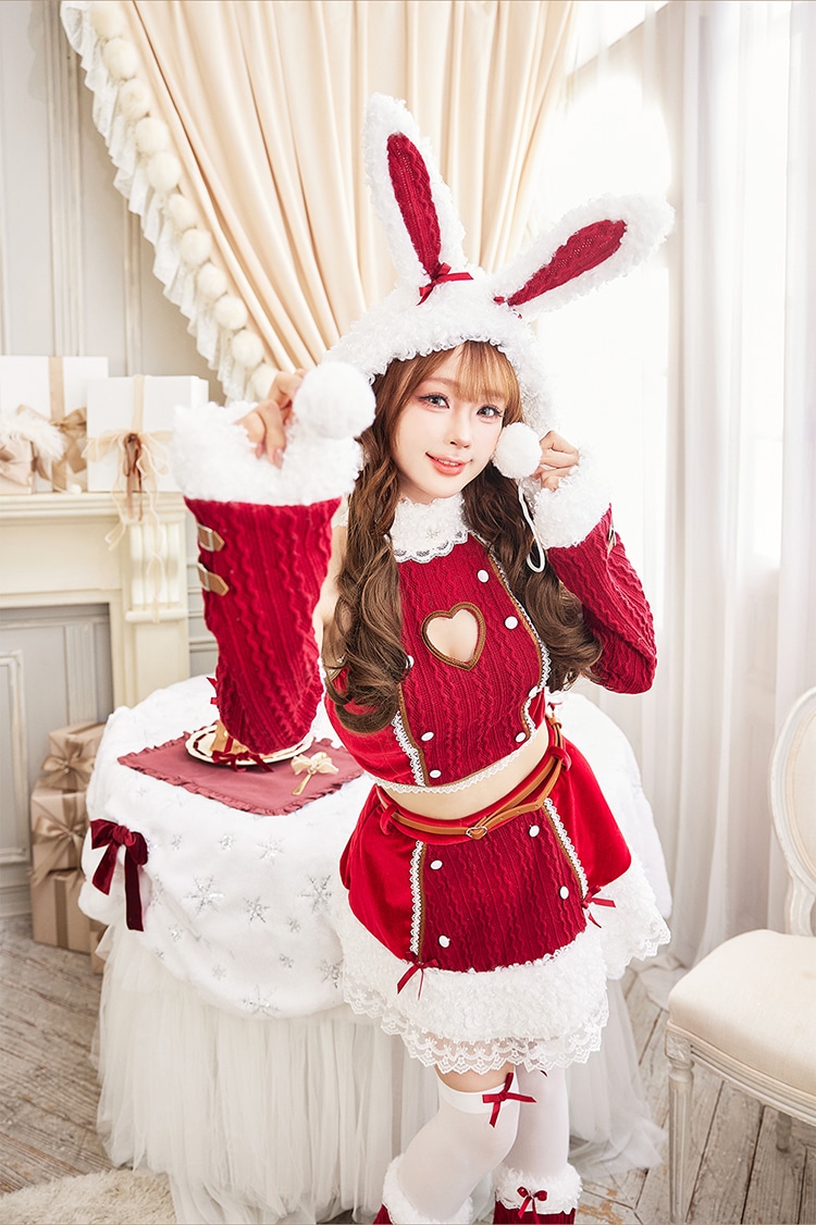 【予約-11月中旬頃より順次発送予定】ラブスペルニットバニーサンタ《クリスマスコスプレ7点セット》【Malymoon/マリームーン】【CS25084】