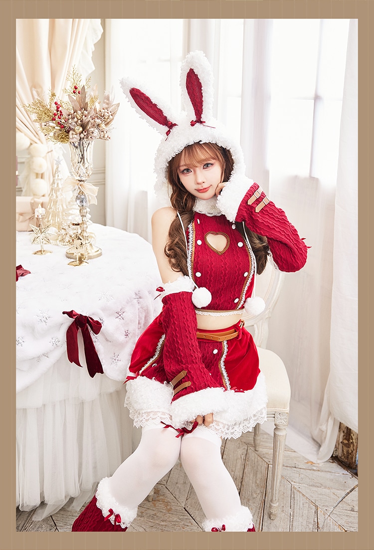 【予約-11月中旬頃より順次発送予定】ラブスペルニットバニーサンタ《クリスマスコスプレ7点セット》【Malymoon/マリームーン】【CS25084】