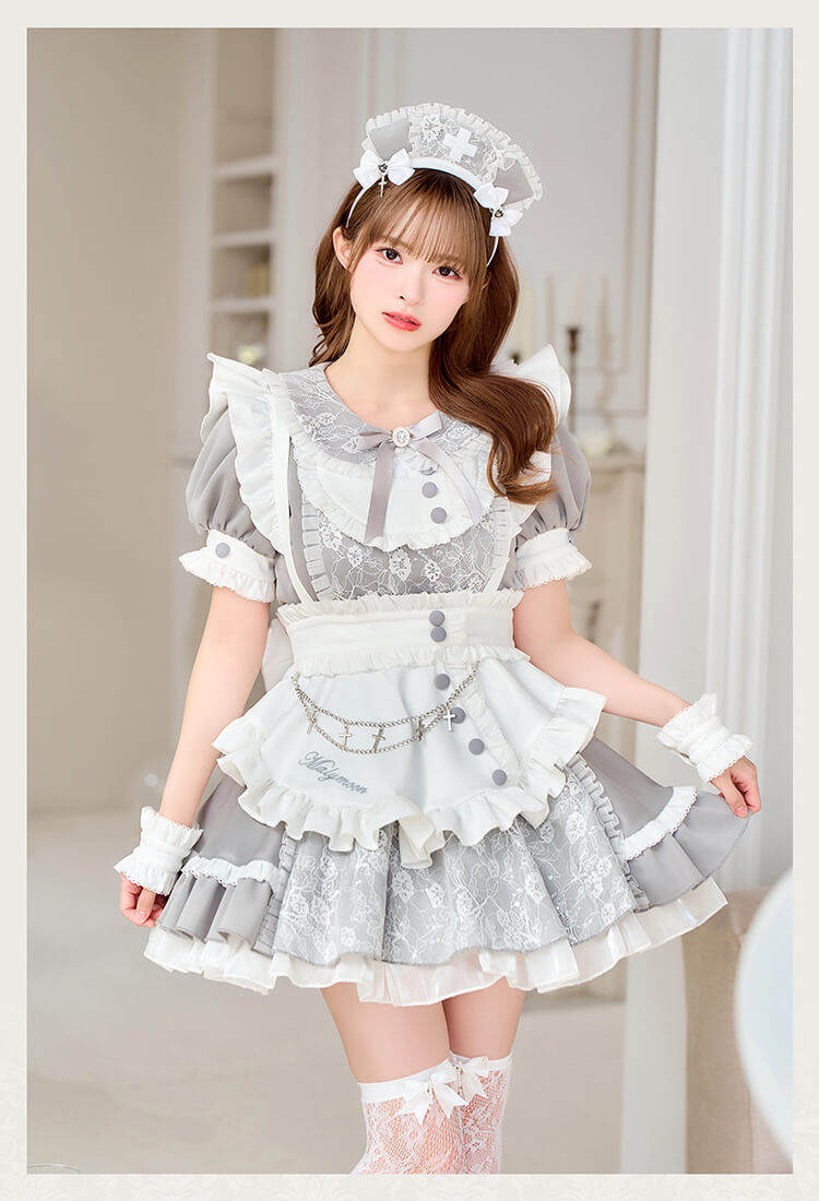 【即日発送】【藤咲凪着用】ロザリオレースシスターメイド《ハロウィンコスプレ10点セット》【Malymoon/マリームーン】【CS26140】