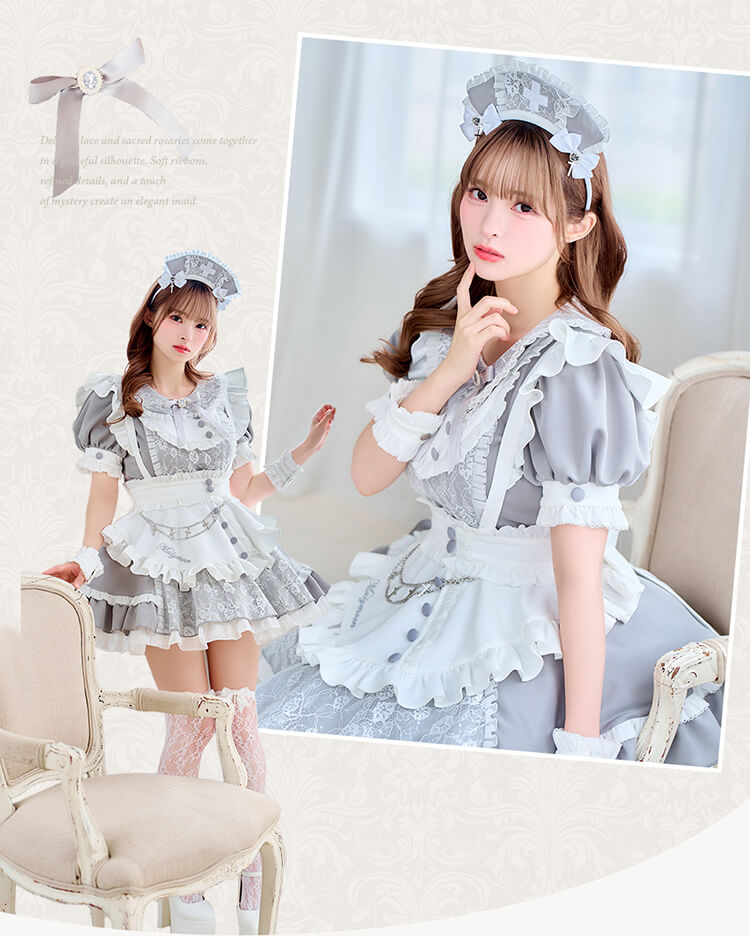 【即日発送】【藤咲凪着用】ロザリオレースシスターメイド《ハロウィンコスプレ10点セット》【Malymoon/マリームーン】【CS26140】