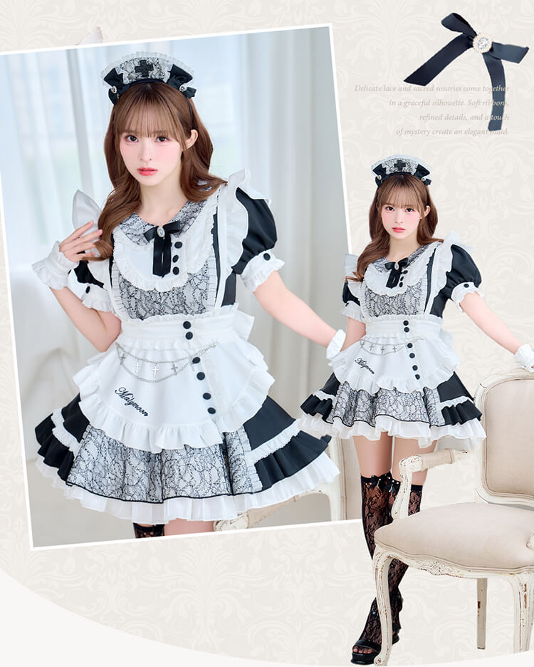 【即日発送】【藤咲凪着用】ロザリオレースシスターメイド《ハロウィンコスプレ10点セット》【Malymoon/マリームーン】【CS26140】
