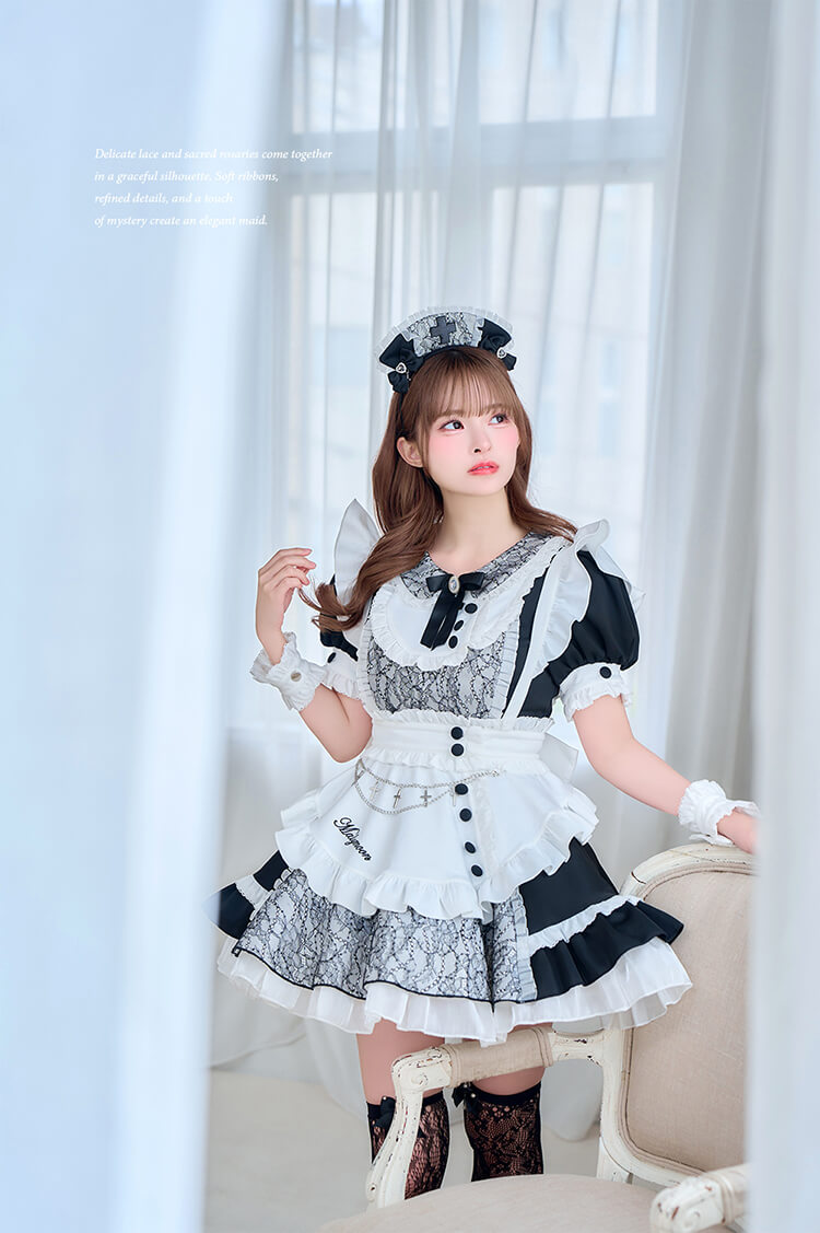 【即日発送】【藤咲凪着用】ロザリオレースシスターメイド《ハロウィンコスプレ10点セット》【Malymoon/マリームーン】【CS26140】