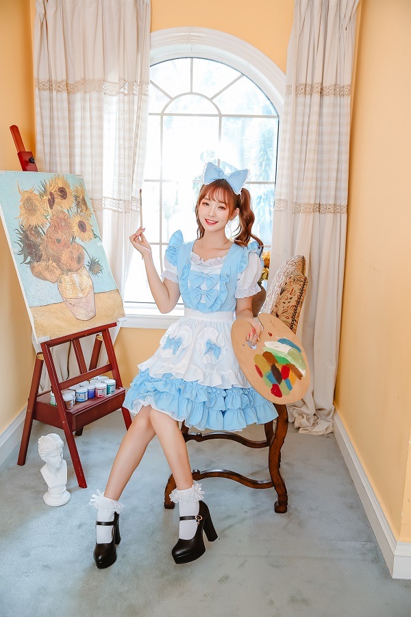 【取り寄せ】【レビュー投稿で白ニーハイプレゼント】完全受注オーダー高級メイド服《かわいいコスプレ8点セット》【odr8126】
