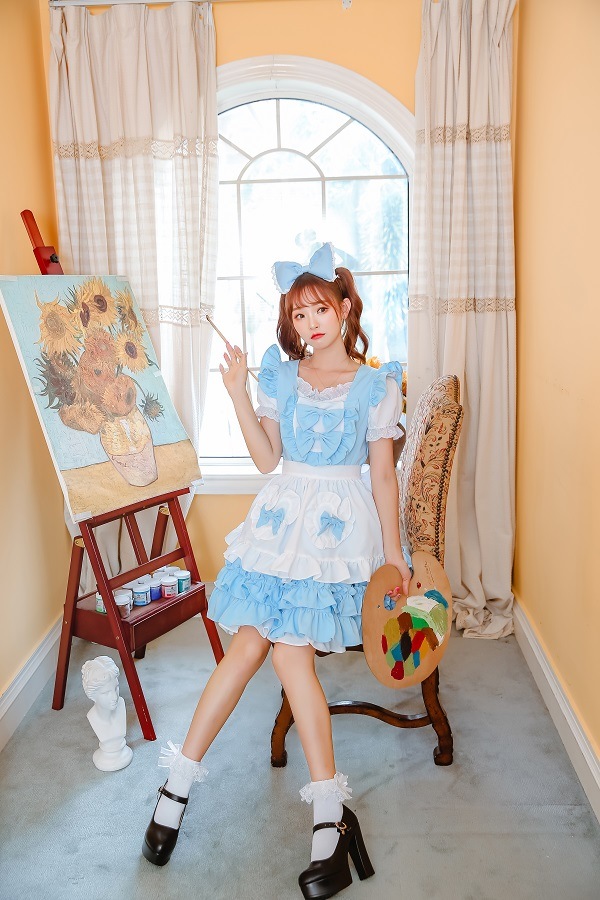 【取り寄せ】【レビュー投稿で白ニーハイプレゼント】完全受注オーダー高級メイド服《かわいいコスプレ8点セット》【odr8126】