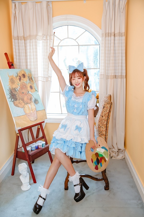 【取り寄せ】【レビュー投稿で白ニーハイプレゼント】完全受注オーダー高級メイド服《かわいいコスプレ8点セット》【odr8126】