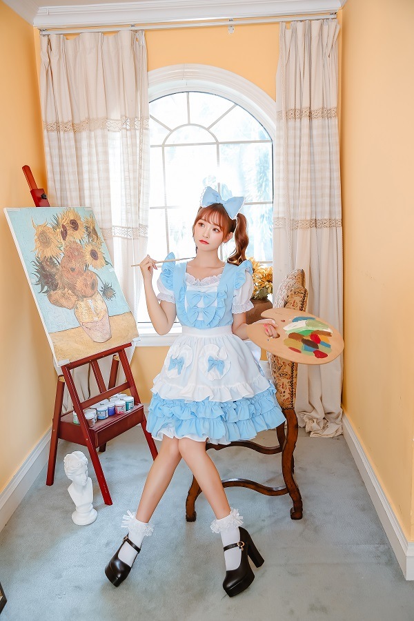 【取り寄せ】【レビュー投稿で白ニーハイプレゼント】完全受注オーダー高級メイド服《かわいいコスプレ8点セット》【odr8126】