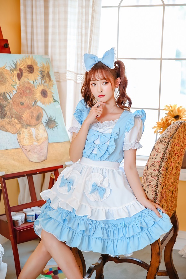【取り寄せ】【レビュー投稿で白ニーハイプレゼント】完全受注オーダー高級メイド服《かわいいコスプレ8点セット》【odr8126】