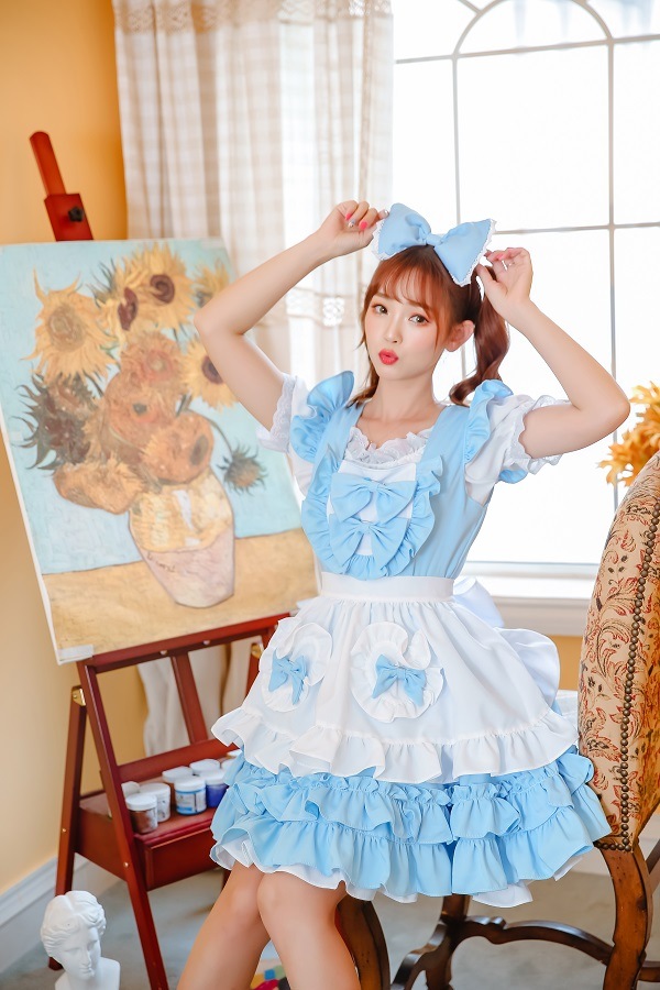 【取り寄せ】【レビュー投稿で白ニーハイプレゼント】完全受注オーダー高級メイド服《かわいいコスプレ8点セット》【odr8126】