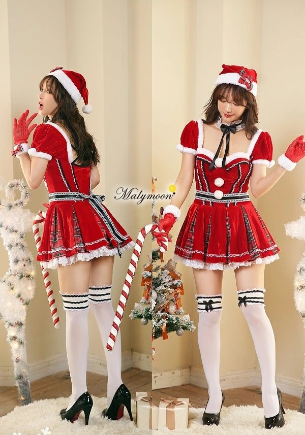 【※訳あり品※】【即納】パフスリーブサンタ《クリスマスコスプレ8点セット》【Malymoon/マリームーン】【s9603】