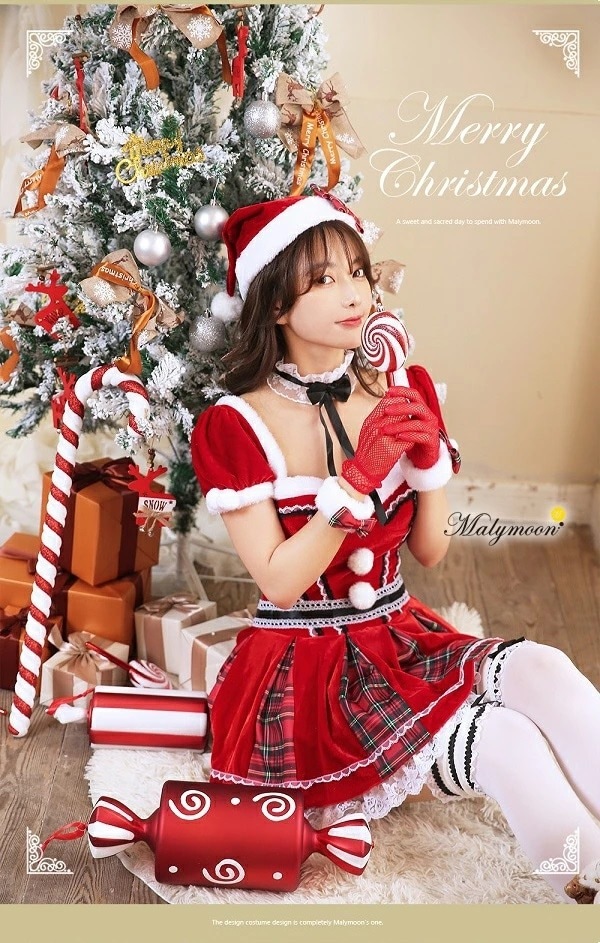 【※訳あり品※】【即納】パフスリーブサンタ《クリスマスコスプレ8点セット》【Malymoon/マリームーン】【s9603】