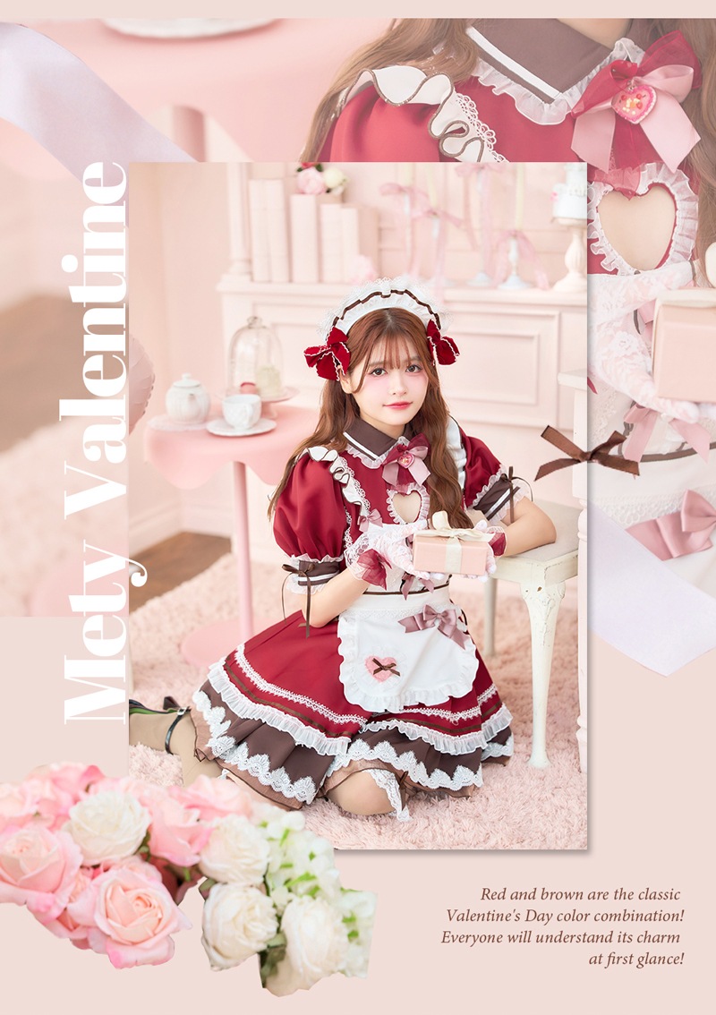 【即日発送】【景井ひな着用】ハートインメルティリボンメイド《バレンタインコスプレ10点セット》【Malymoon/マリームーン】【CS25151】