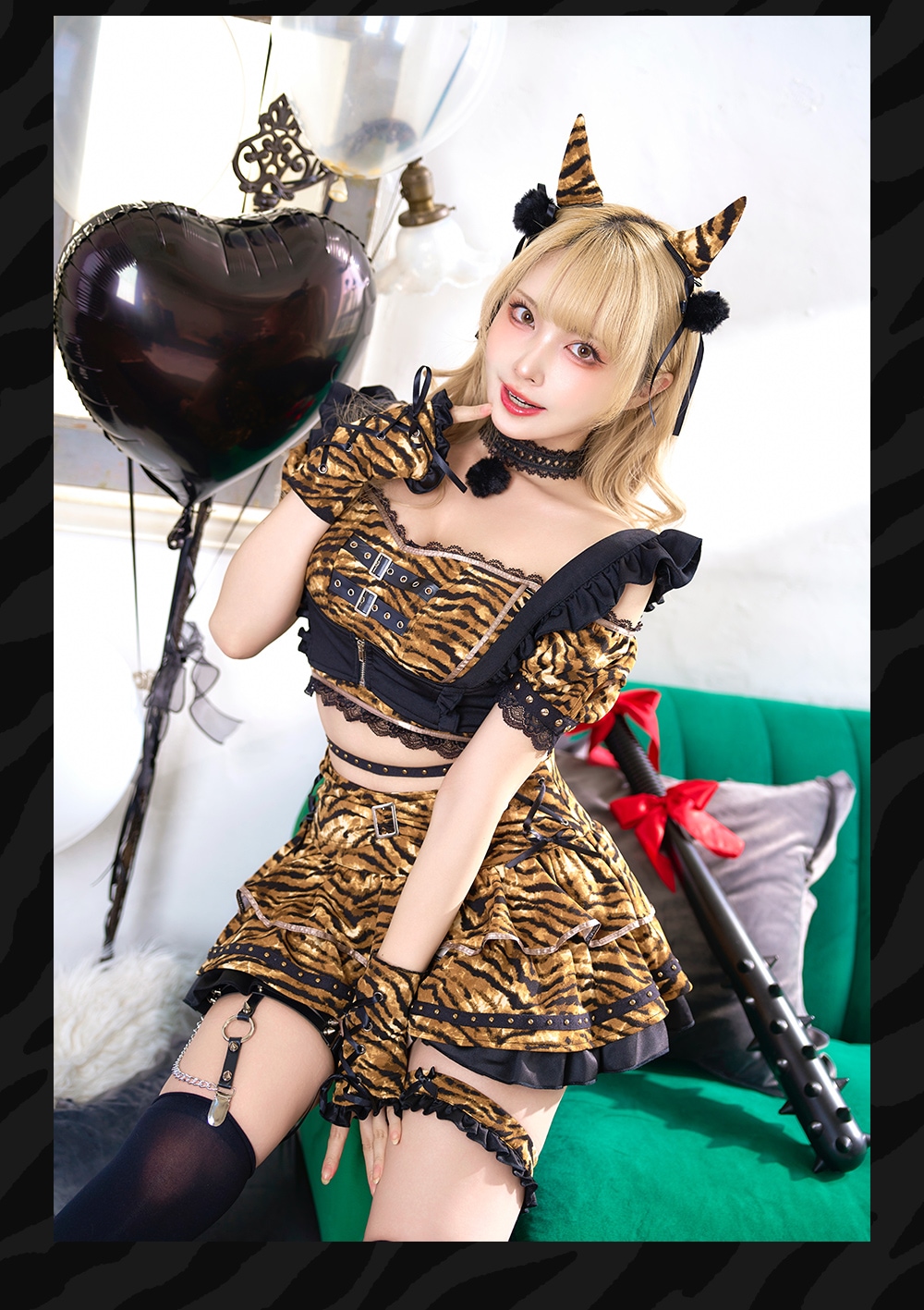 【即日発送】スタッズフレア鬼ガールセットアップ《オリジナルコスプレ8点セット》【Malymoon/マリームーン】【10215】