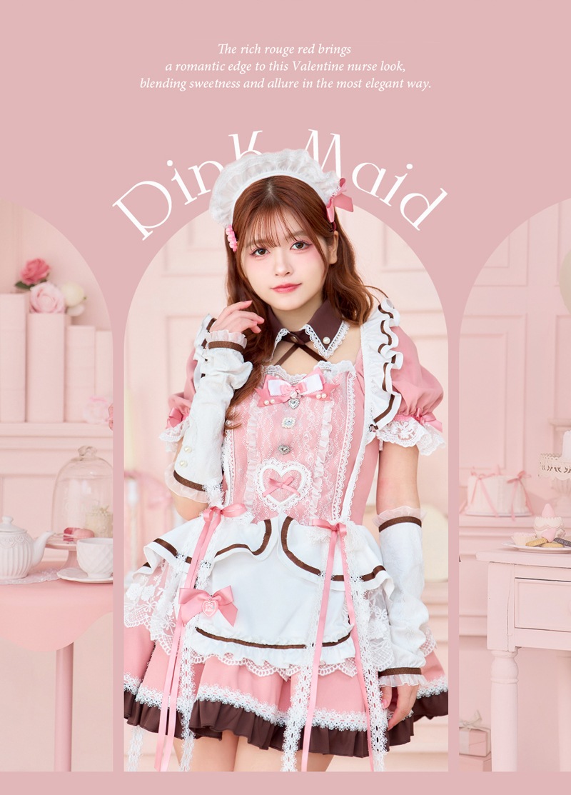 【即日発送】【景井ひな着用】ブーケリボンジュエルピンクメイド《バレンタインコスプレ11点セット》【Malymoon/マリームーン】【CS25156】