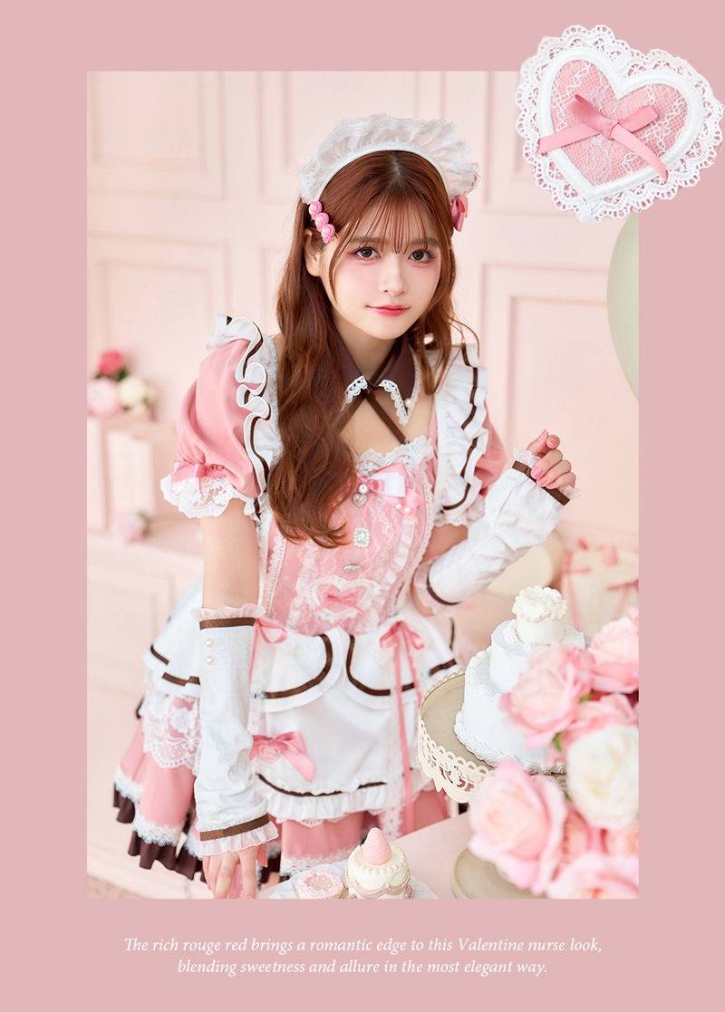 【即日発送】【景井ひな着用】ブーケリボンジュエルピンクメイド《バレンタインコスプレ11点セット》【Malymoon/マリームーン】【CS25156】