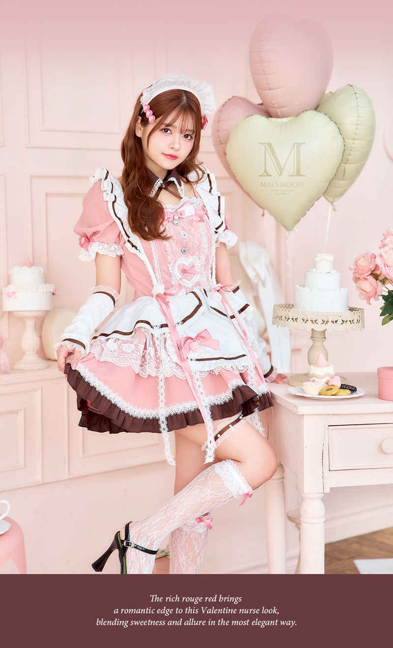 【即日発送】【景井ひな着用】ブーケリボンジュエルピンクメイド《バレンタインコスプレ11点セット》【Malymoon/マリームーン】【CS25156】