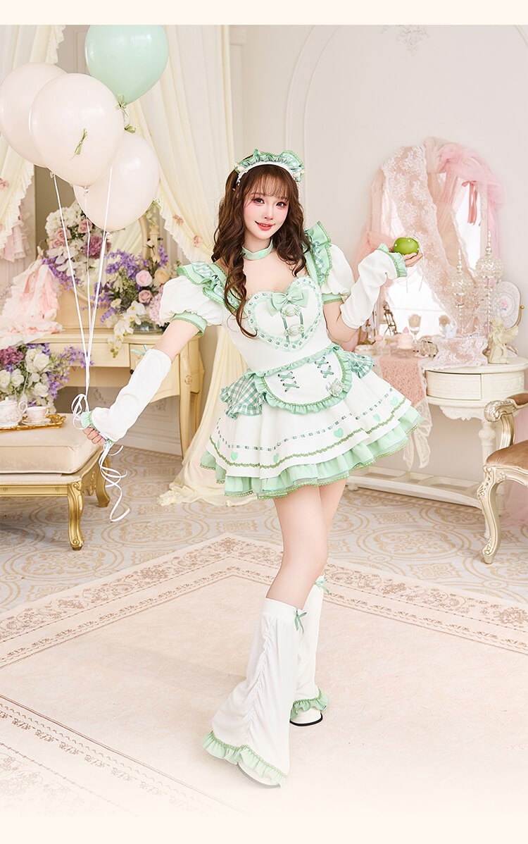 【即日発送】ハートドロップギンガムメイド《ハロウィンコスプレ7点セット》【Malymoon/マリームーン】【CS26041】