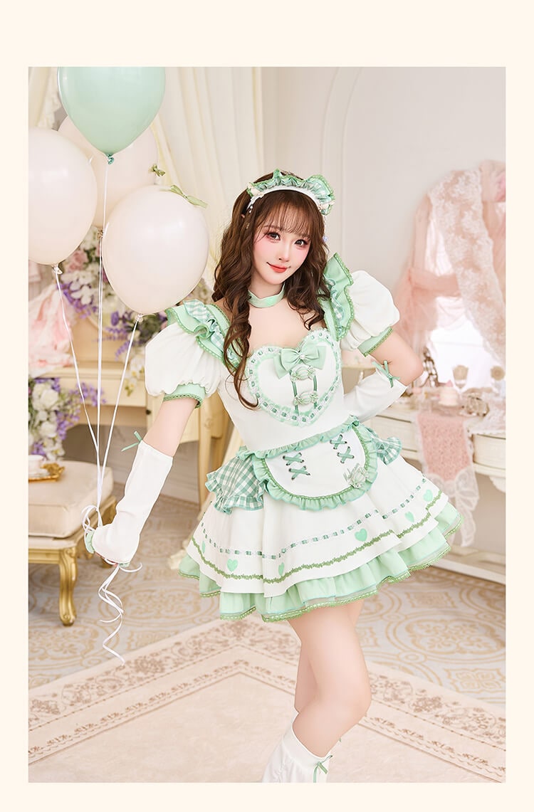 【即日発送】ハートドロップギンガムメイド《ハロウィンコスプレ7点セット》【Malymoon/マリームーン】【CS26041】