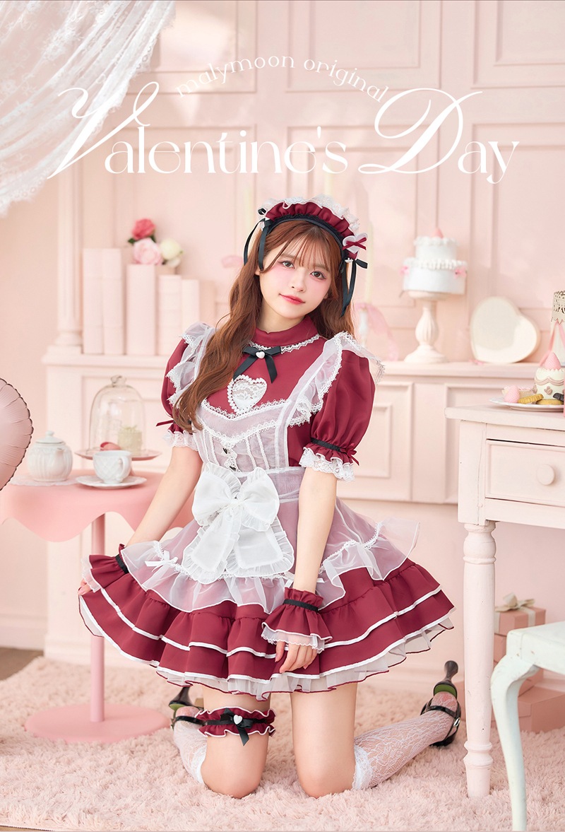 【即日発送】【景井ひな着用】バレンタインハートホワイトチュールメイド《バレンタインコスプレ9点セット》【Malymoon/マリームーン】【CS25158】