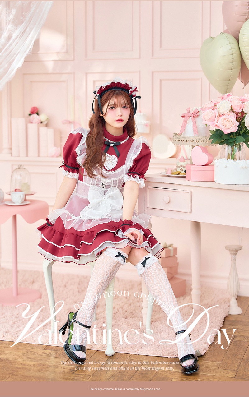 【即日発送】【景井ひな着用】バレンタインハートホワイトチュールメイド《バレンタインコスプレ9点セット》【Malymoon/マリームーン】【CS25158】
