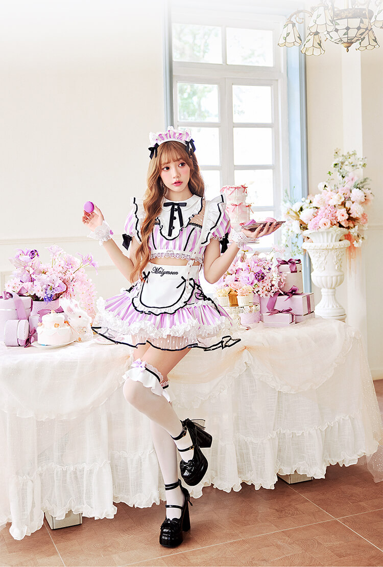 一部予約】パステルフルールストライプメイド《オリジナルコスプレ8点