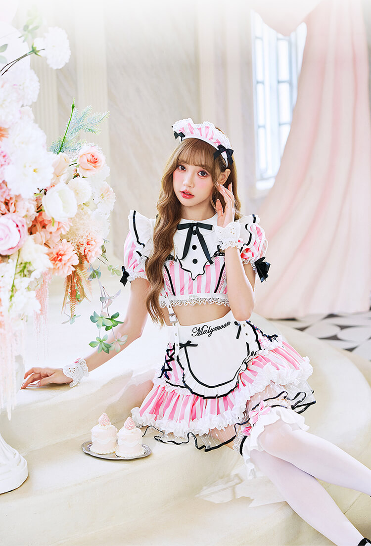 一部予約】パステルフルールストライプメイド《オリジナルコスプレ8点
