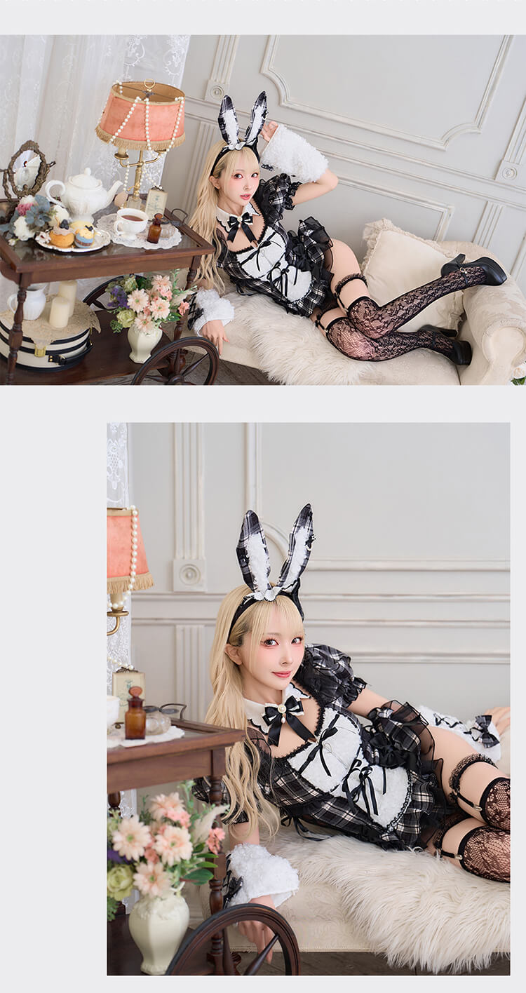 即日発送】レディチェックバニーメイド《ハロウィンコスプレ12点セット